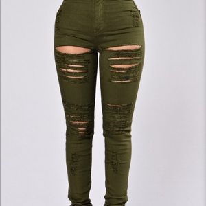 Olive colored Skinny jeans with rips